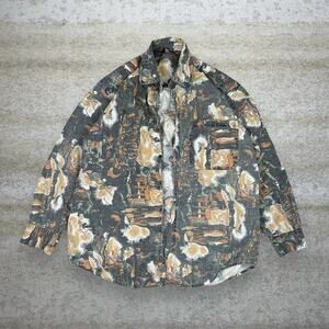 Vintage 90s Hunting Camo Button Up Shirt Mens M Insane Woodland Long Sleeve